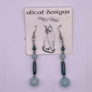 NWT hand-made sterling silver, malachite, and aventurine earrings